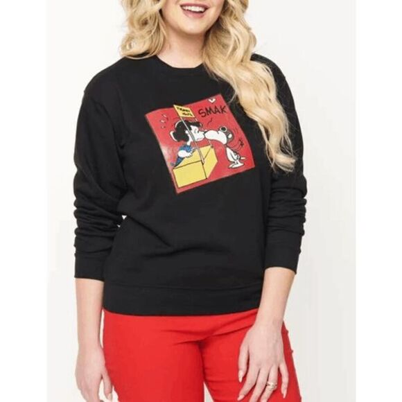 Unique Vintage X Peanuts Vintage Kissing Booth 60’s Sweatshirt Black XS - Picture 1 of 5
